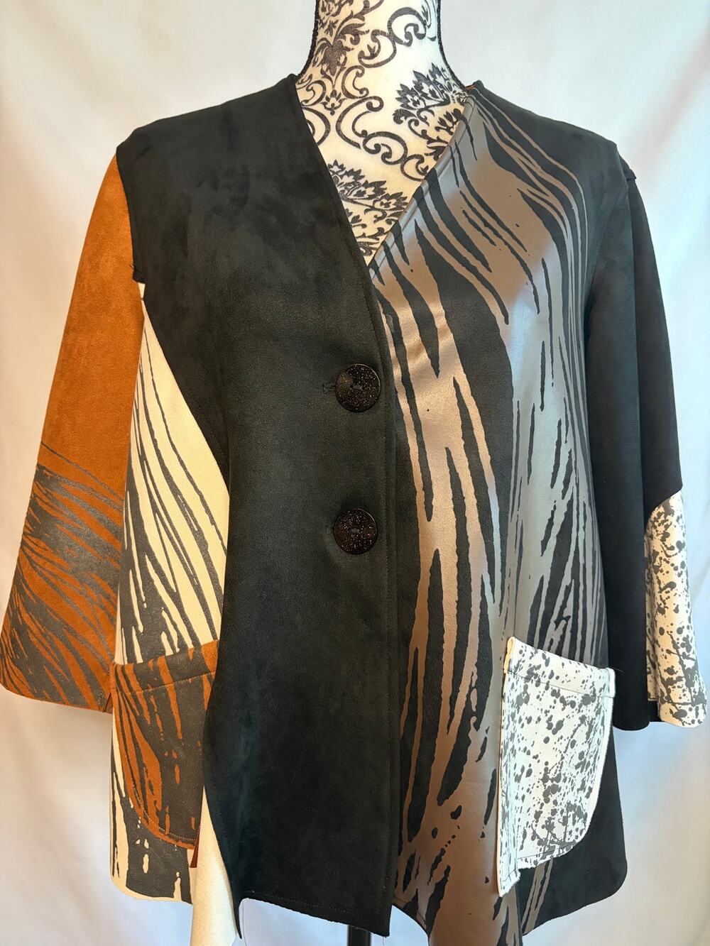 Ali Miles Petite Medium Abstract Colorblock Button Front Jacket office travel